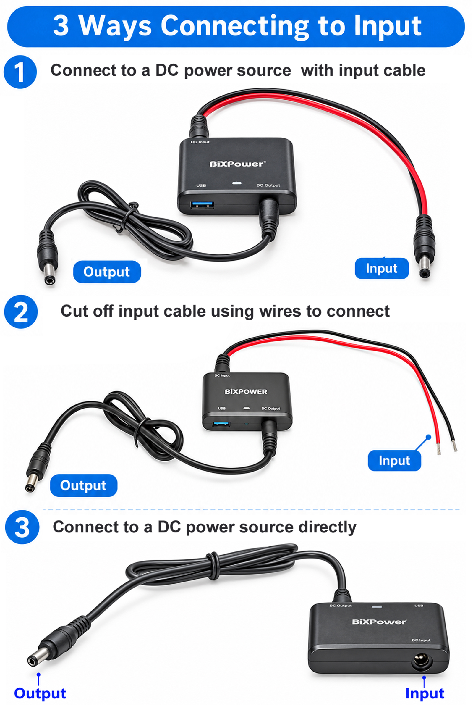 Three DC input connection methods for BiXPower BX-DD90M2 converter